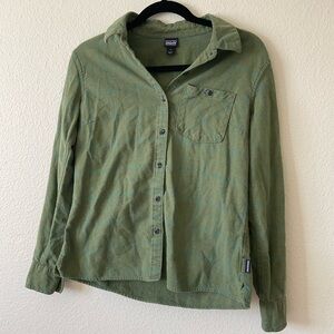 Women's Long-Sleeved Organic Cotton Midweight Flannel Shirt Green Blue